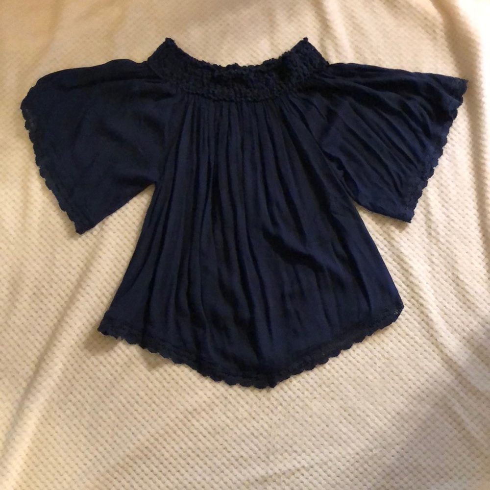 Flowy navy off the shoulder top